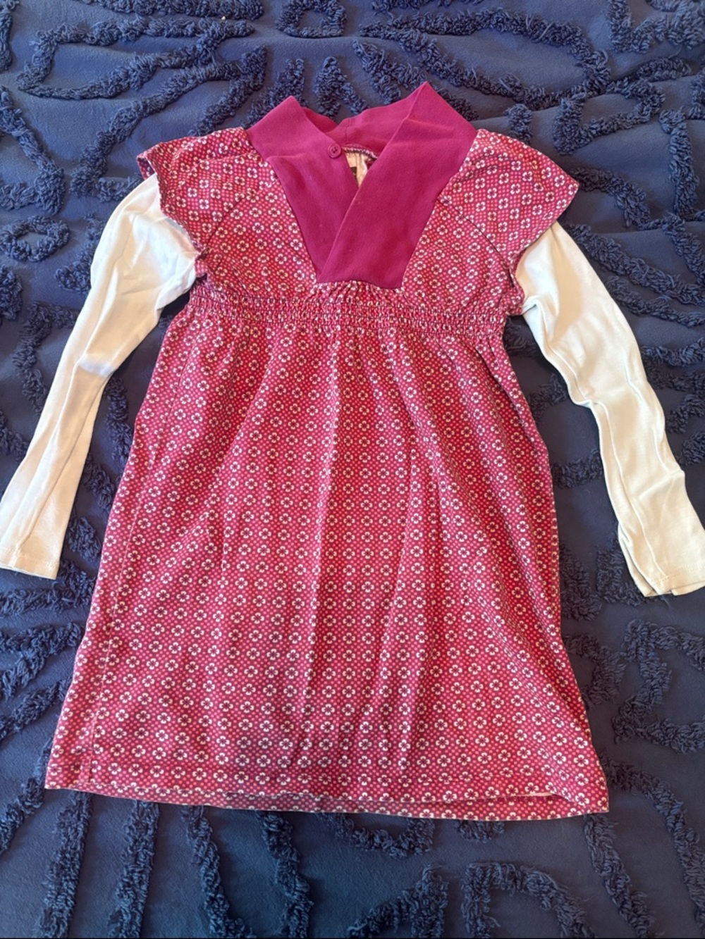 Tea- Girls Pink Patterned Tunic Dress with White Long Sleeve Layer